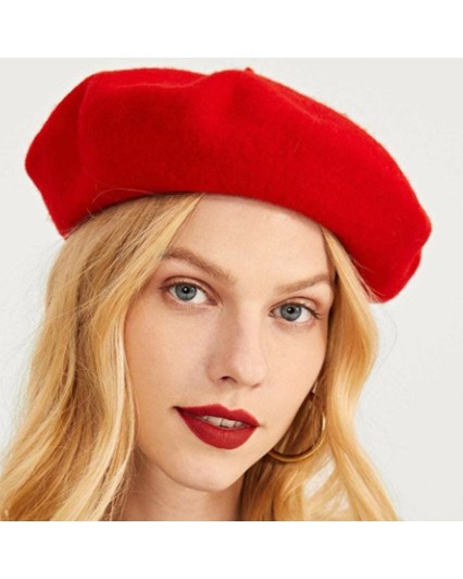 Cappello donna alla francese in lana cammello rosso