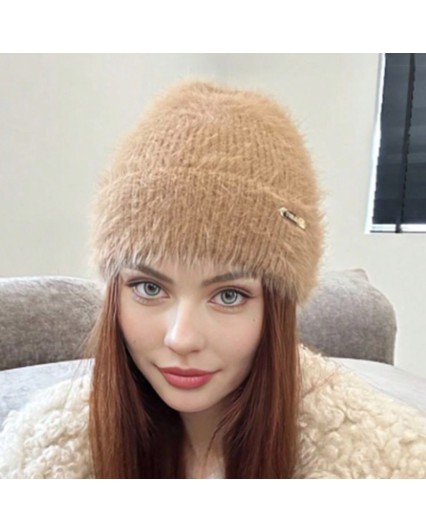 Cappello donna berretto invernale  cammello nero