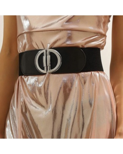 Cintura elastica per vestito nera con fibbia in metallo argento