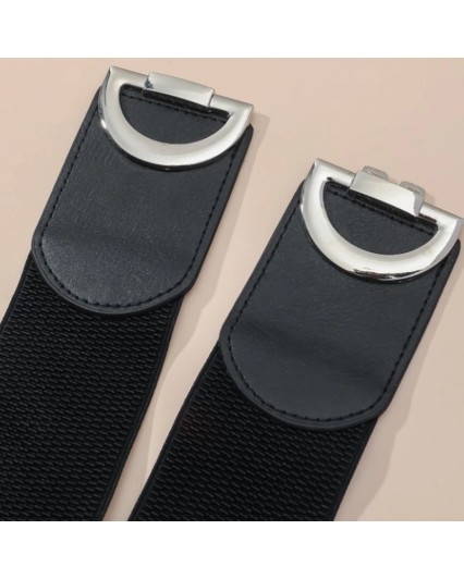 Cintura elastica per vestito nera con fibbia in metallo argento