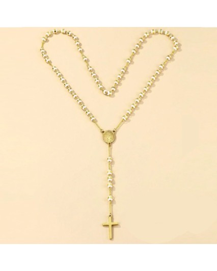 Collana rosario in acciaio inox gold unisex
