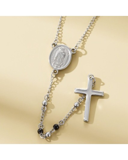 Collana rosario in acciaio inox silver/black unisex