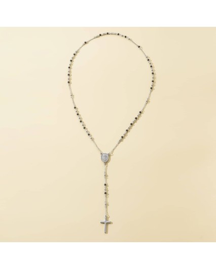 Collana rosario in acciaio inox silver/black unisex