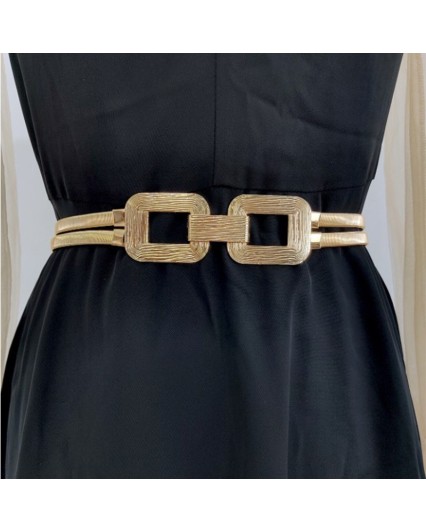 Cintura donna elastica in metallo oro con fibbia quadrata
