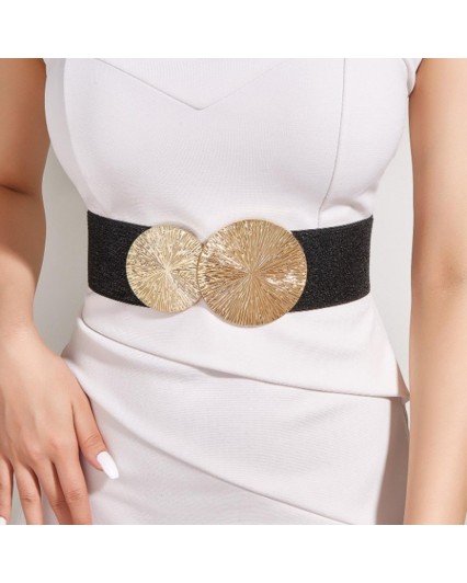 Cintura da donna lurex nera elastica con fibbia dorata a incastro