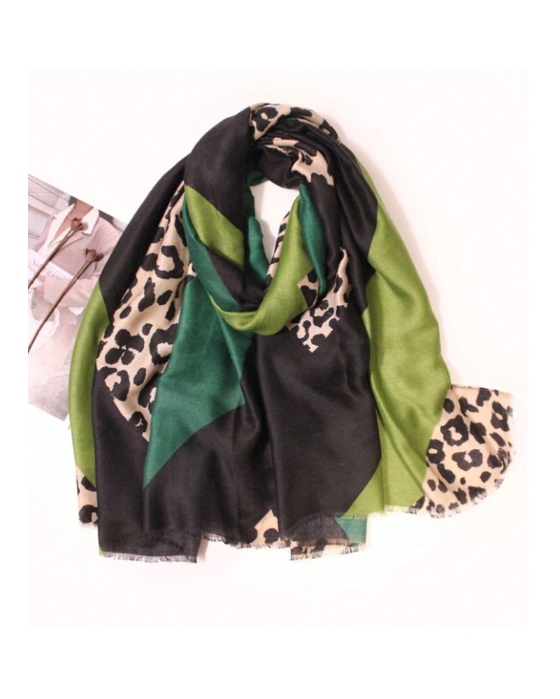 Pashmina da donna verde nera fantasia animalier