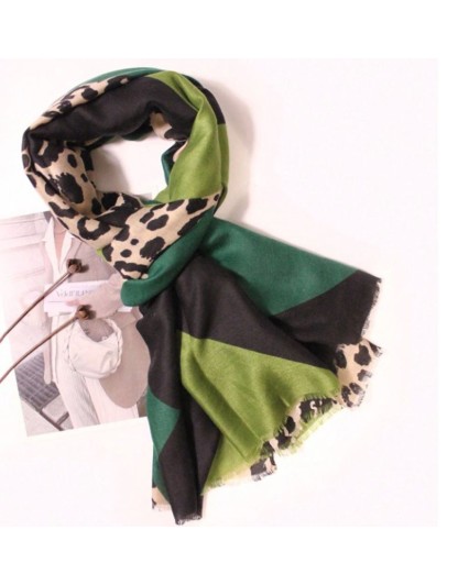 Pashmina da donna verde nera fantasia animalier