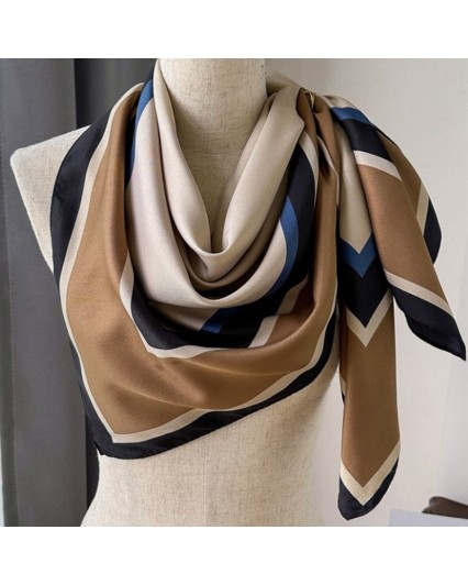 Foulard da donna quadrato grande in seta blu beige