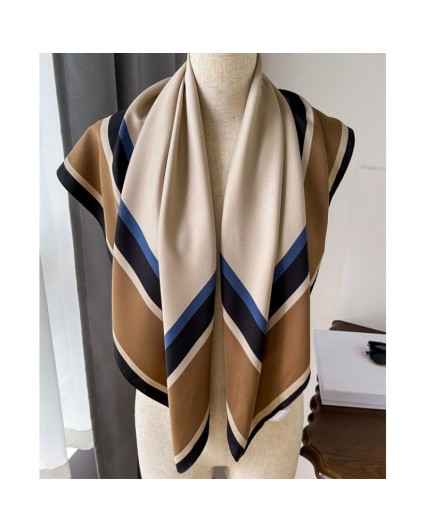 Foulard da donna quadrato grande in seta blu beige