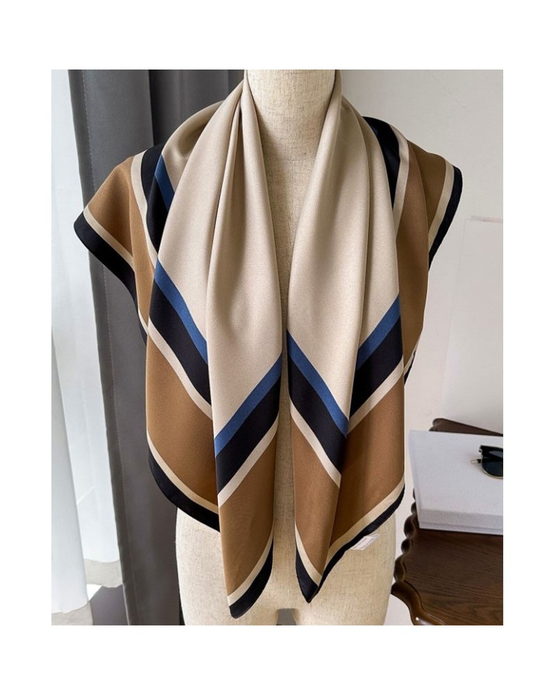 Foulard da donna quadrato grande in seta blu beige