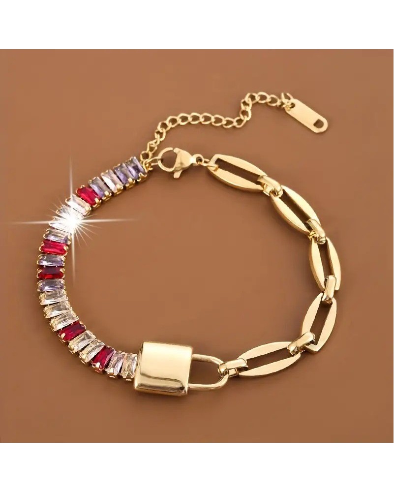 Bracciale tennis zirconi multicolor e catena gold