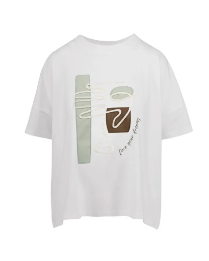 T-shirt Bomboogie TW8510 TJIN4 donna maglia maglietta larga oversize  girocollo bianca