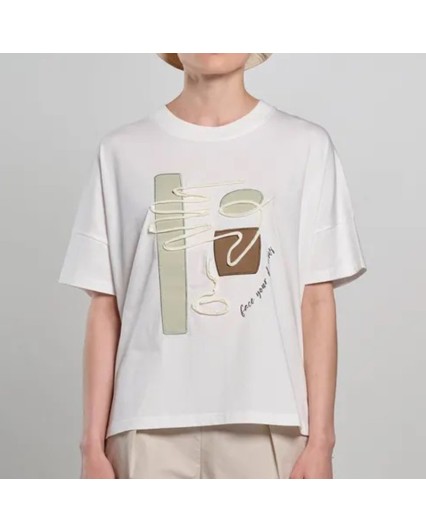 T-shirt Bomboogie TW8510 TJIN4 donna maglia maglietta larga oversize  girocollo bianca