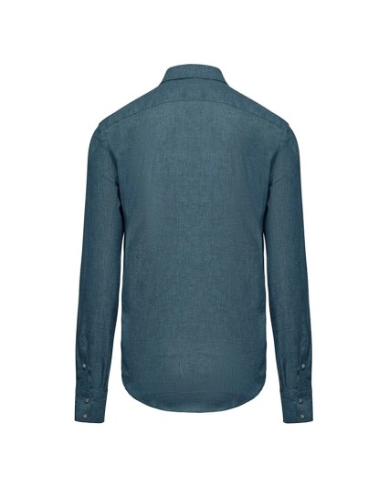 Camicia Rodeo Bomboogie SM7926 TLITP uomo lino cotone blu effetto jeans taschino