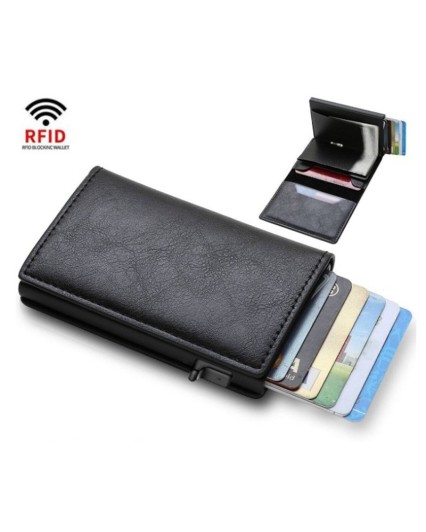 Portacard uomo nero ecopelle RFID antitaccheggio