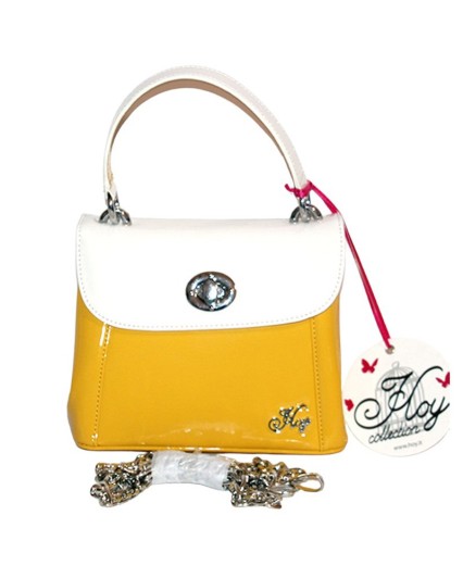 Borsa Hoy Collection giallo bianco con tracolla borsetta a mano donna lucida