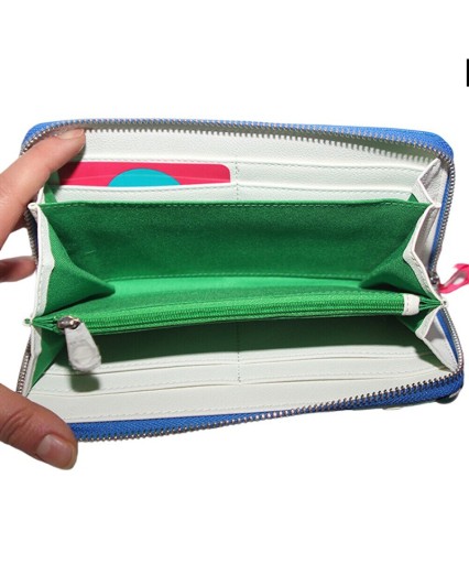 Portafoglio donna Hoy Collection portamonete borsellino card tessuto blu verde