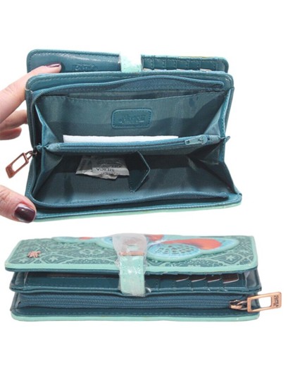 Portafoglio Mundi verde wallet zip organizer borsellino donna card moneta