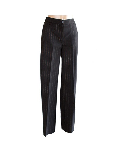 Pantalone Sfizio donna 18FA1027 Supremo lana viscosa nero gessato bronzo