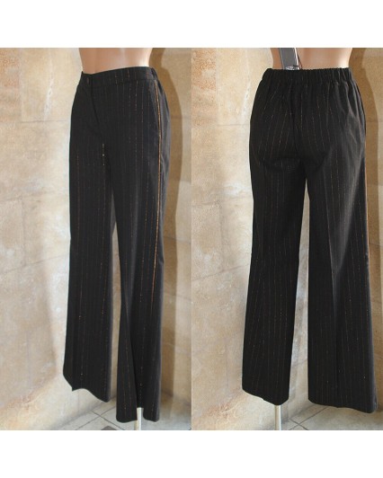 Pantalone Sfizio donna 18FA1027 Supremo lana viscosa nero gessato bronzo