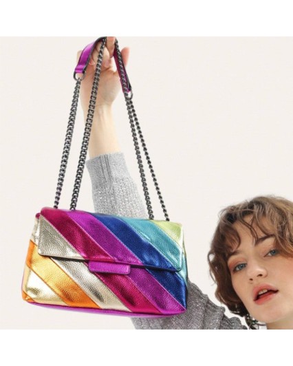 Borsa pochette donna ecopelle multicolor tracolla catena