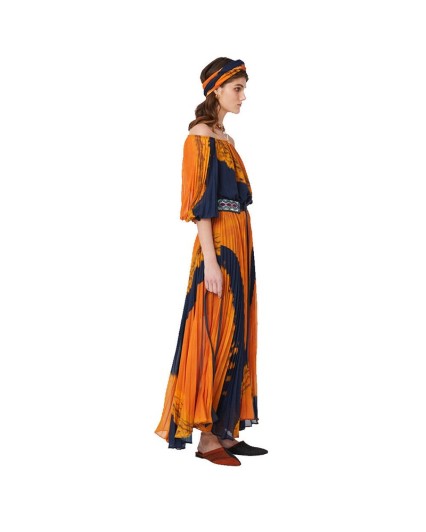 Sfizio abito Plissè stampa Ocean Sunset vestito lungo donna 22FE6703 arancione