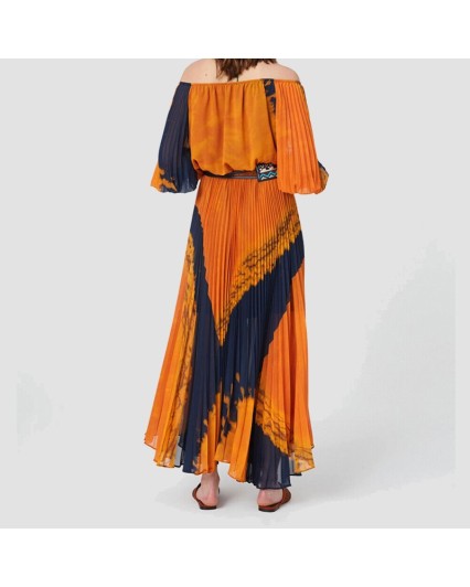 Sfizio abito Plissè stampa Ocean Sunset vestito lungo donna 22FE6703 arancione
