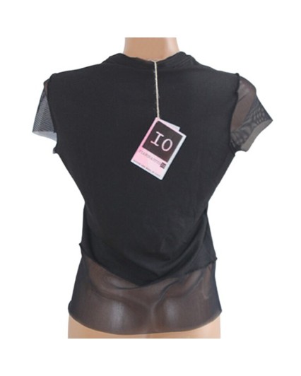 Maglia donna Pianura studio cotone t-shirt manica corta nera velo