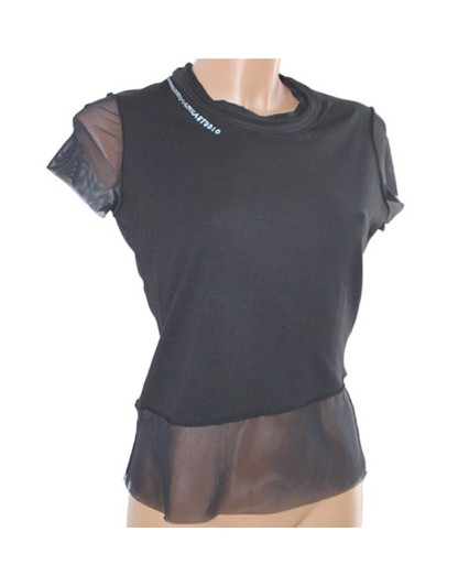 Maglia donna Pianura studio cotone t-shirt manica corta nera velo