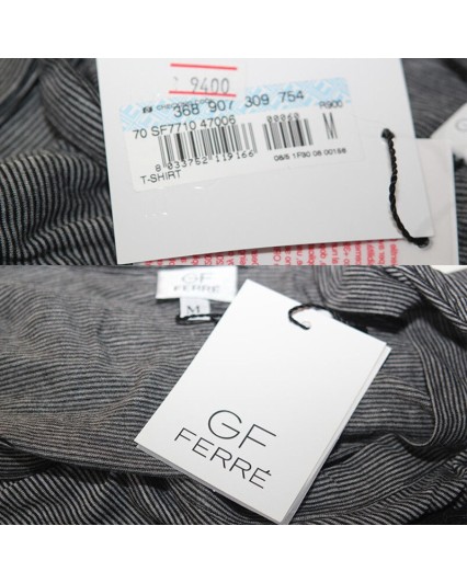 Maglia T shirt donna Gianfranco Ferrè manica lunga righe viscosa grigio bianco