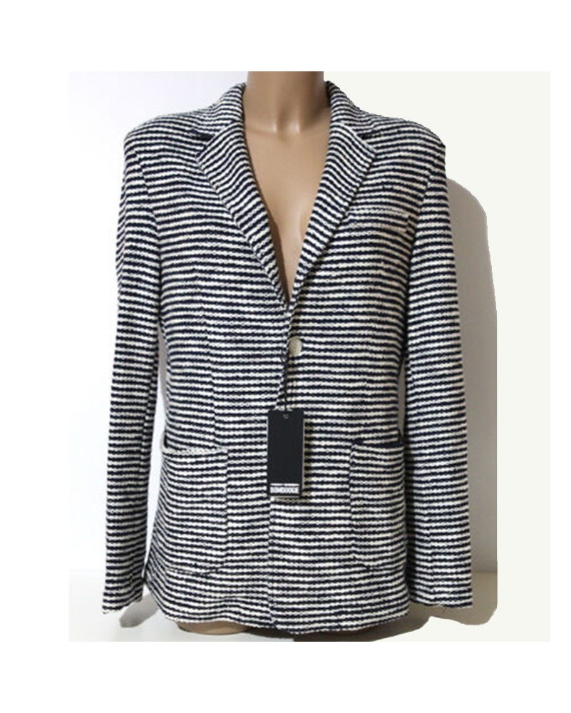 Giacca Bomboogie GM3503 Cardigan rigato blu bianco cotone donna