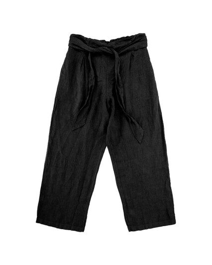 Pantaloni Bomboogie PW7026 TLIVI Over in Lino donna blu nero largo fusciacca