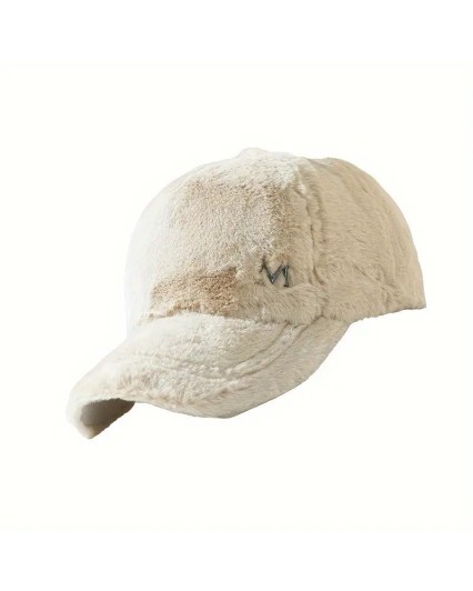 Cappello con visiera in pelliccia sintetica  berretto donna  beige