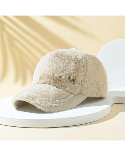 Cappello con visiera in pelliccia sintetica  berretto donna  beige
