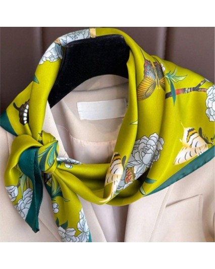 Foulard bandana donna verde fiori e farfalle quadrato