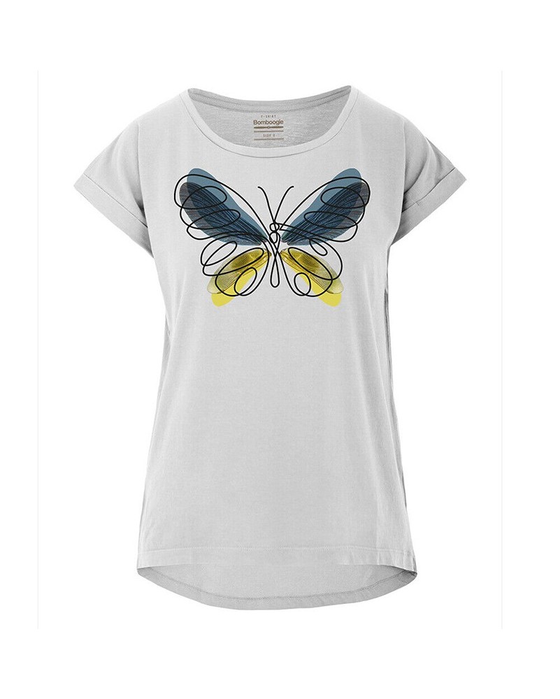 T-Shirt Bomboogie TW7478 donna bianca ricamo farfalla butterfly maglia