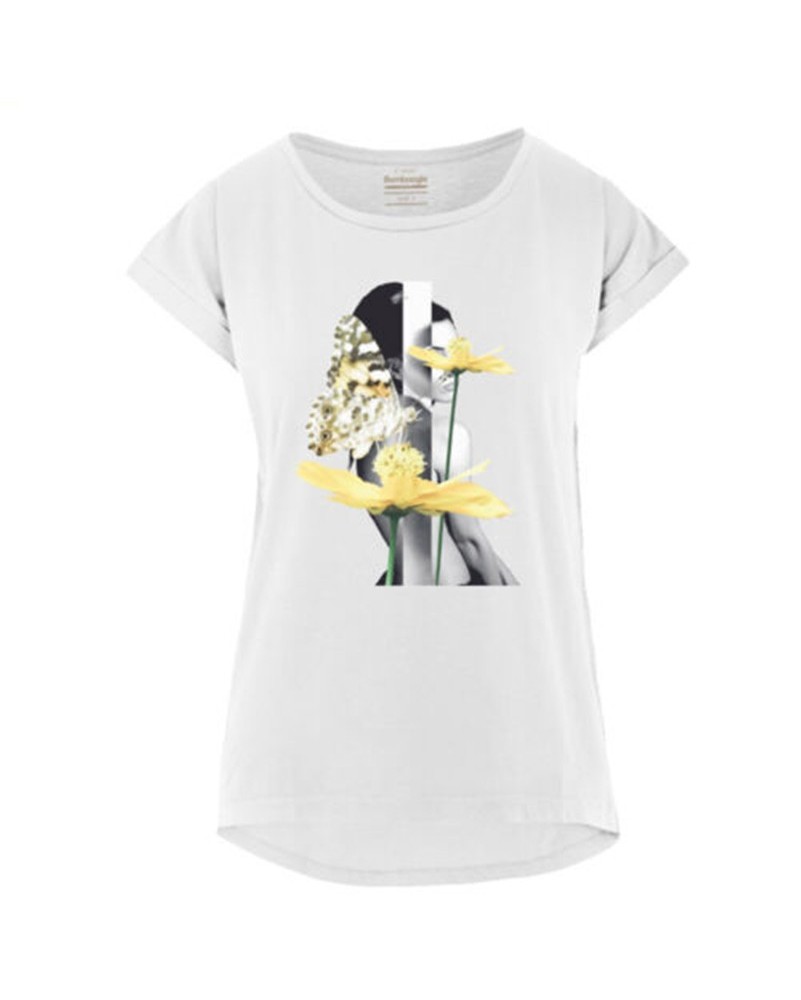 T-shirt Bomboogie TW7477 donna in cotone misto lino con maniche risvoltate bianca