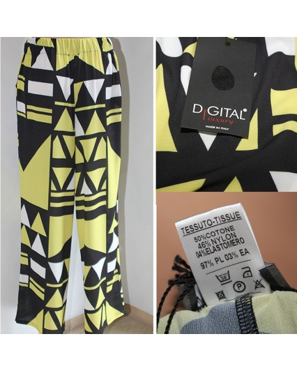 Pantalone Digital Luxury largo a palazzo donna nero giallo cotone