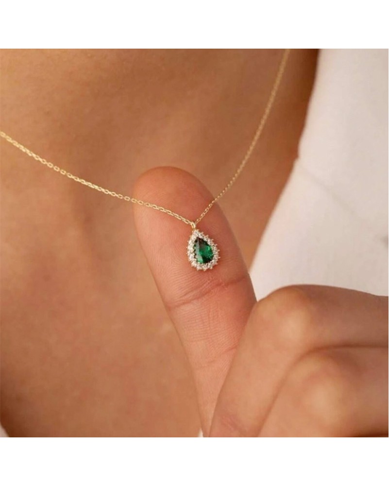 Collana donna  girocollo pendente goccia con zircone verde smeraldo