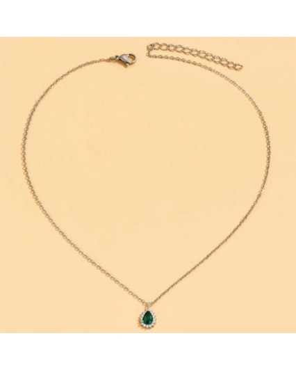 Collana donna  girocollo pendente goccia con zircone verde smeraldo