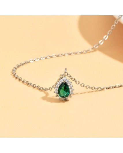 Collana donna  girocollo pendente goccia con zircone verde smeraldo