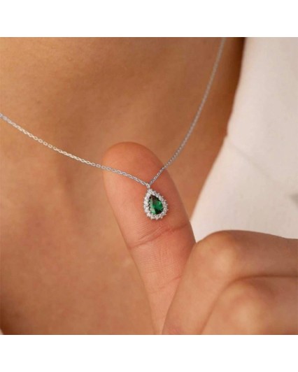 Collana donna  girocollo pendente goccia con zircone verde smeraldo