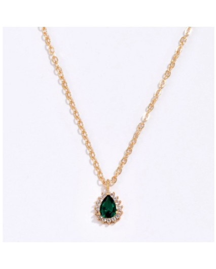 Collana donna  girocollo pendente goccia con zircone verde smeraldo