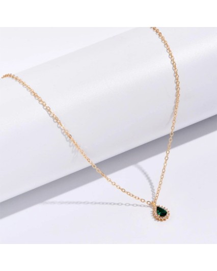 Collana donna  girocollo pendente goccia con zircone verde smeraldo