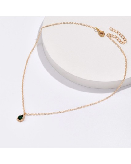 Collana donna  girocollo pendente goccia con zircone verde smeraldo